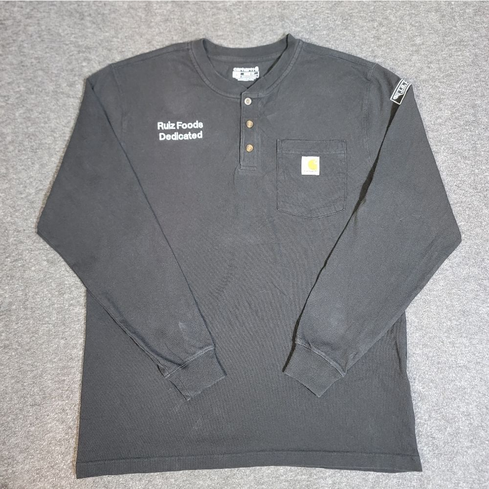 Carhartt Men’s Loose Fit Henley Long Sleeve Shirt Black M Ruiz Foods Embroidered